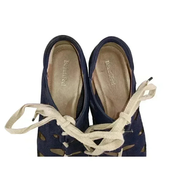 BeautiFeel Sandals Womens 37 Blue Beige Fisherman Lace Up Closed Toe - Picture 6 of 10